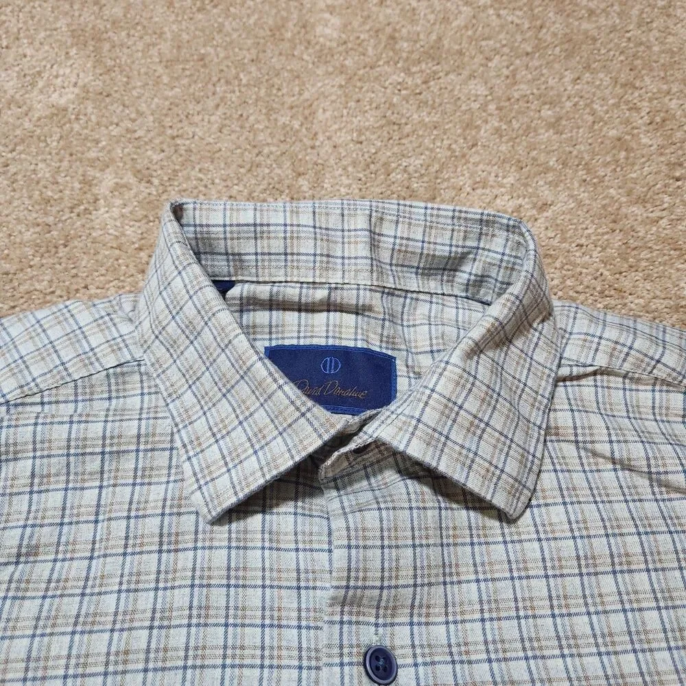 David Donahue Button Up Shirt Men 16 M/L Gray Plaid Long Sleeve Fusion